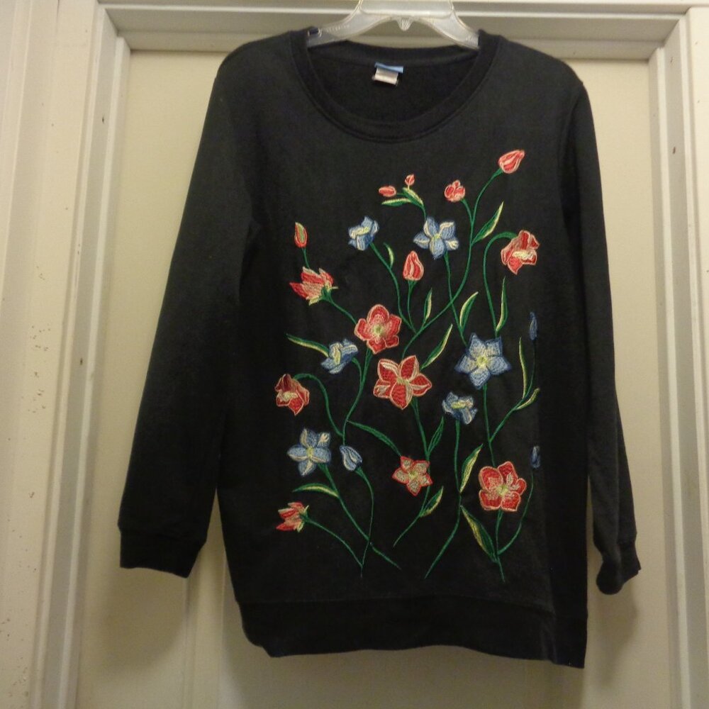 BOHEMIAN DREAMER FLOWERS APPLIQUED SWEATSHIRT BLOUSE L BY COMFORT CORNER